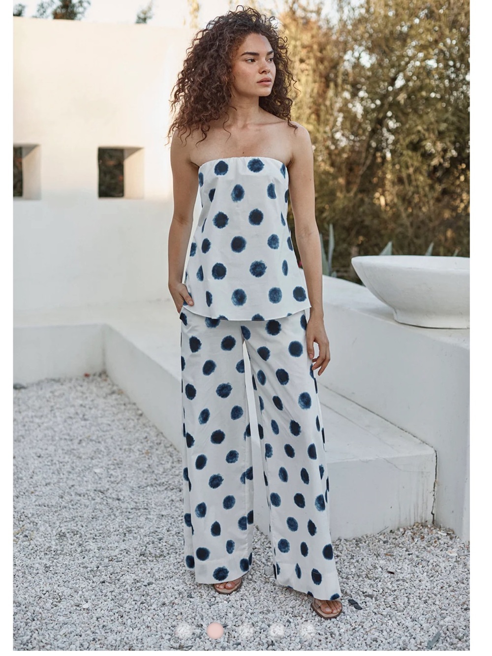 Misa Los Angeles White Strapless Polka Dot top only - Navy Spots